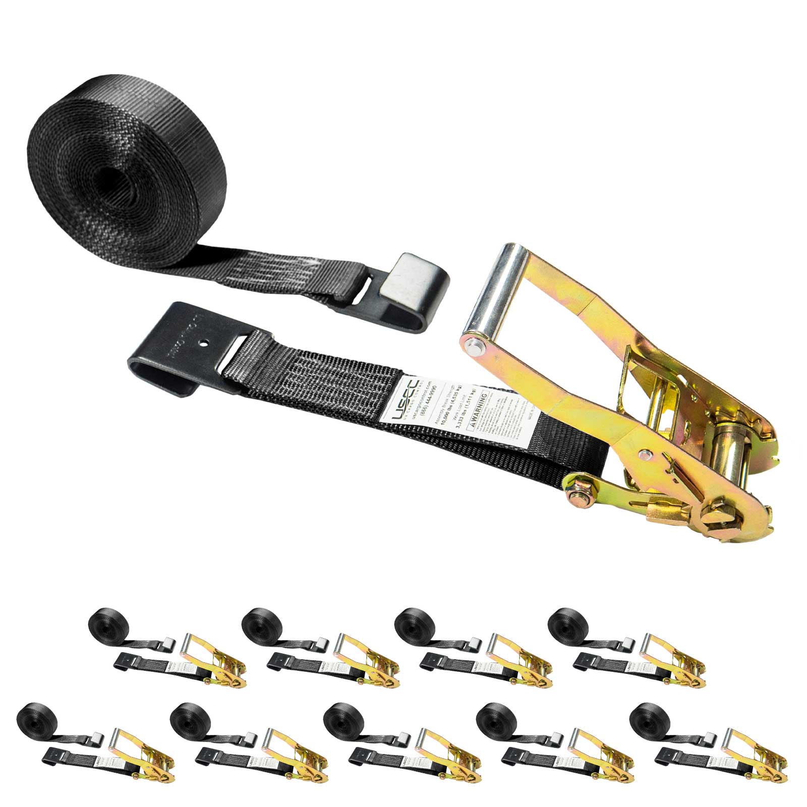 27' ratchet strap -  2" black flat hook ratchet strap