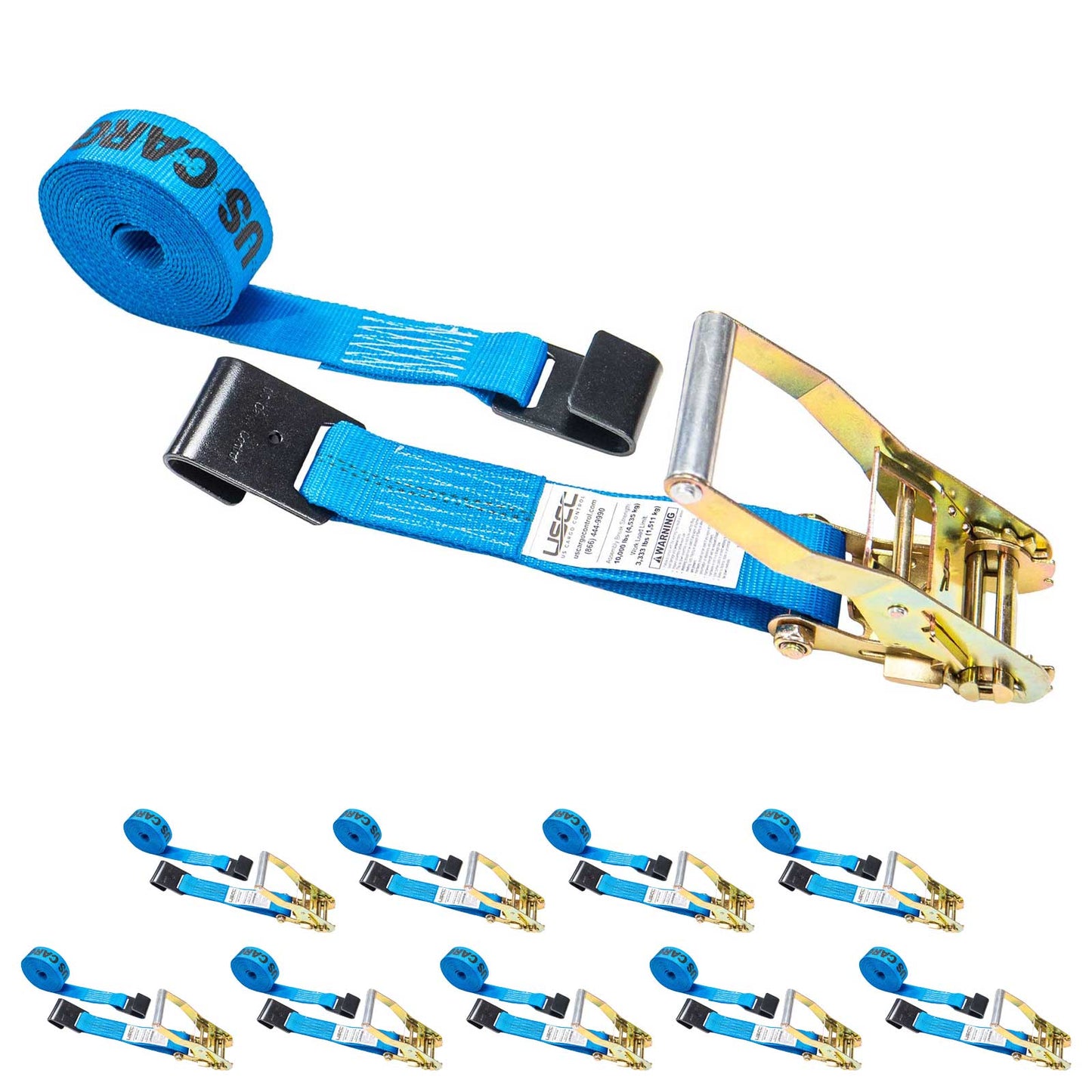 18' ratchet strap -  2" blue flat hook ratchet strap