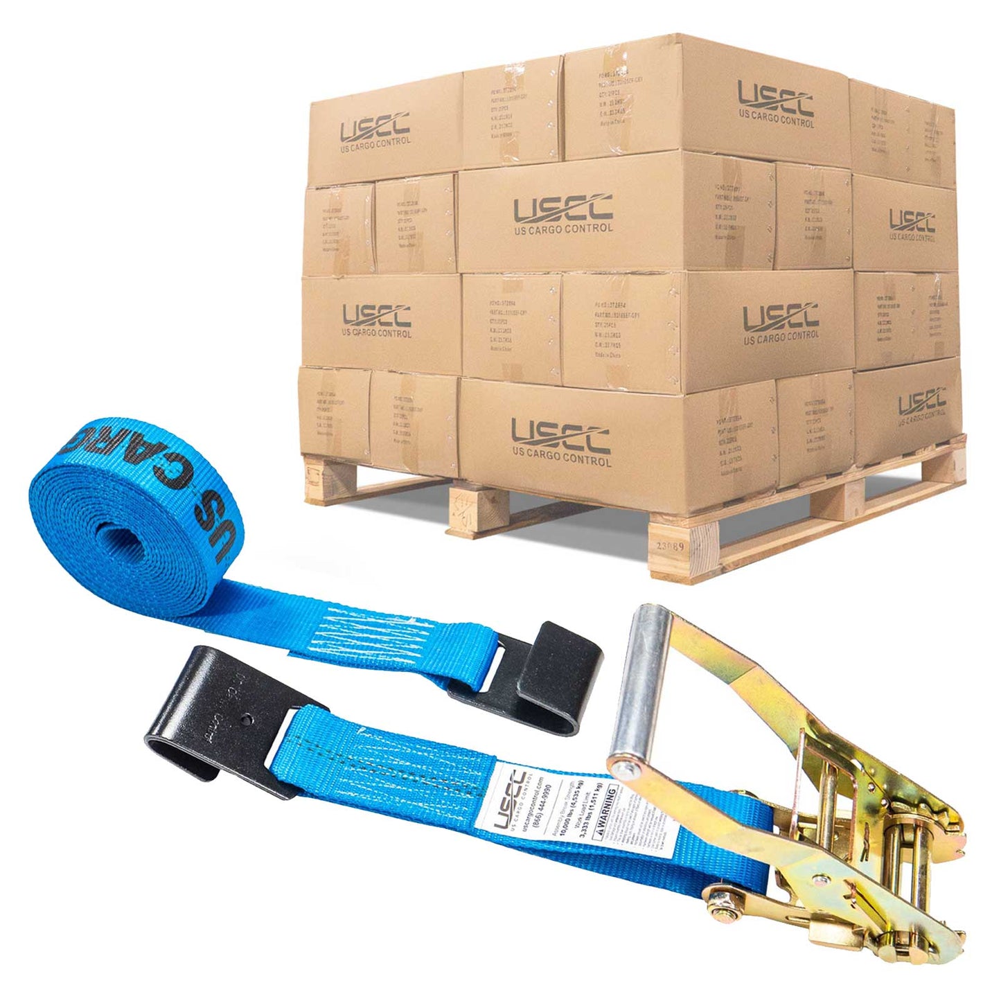 30' ratchet strap -  2" blue flat hook ratchet strap