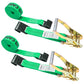 30' ratchet strap -  2" green flat hook ratchet strap