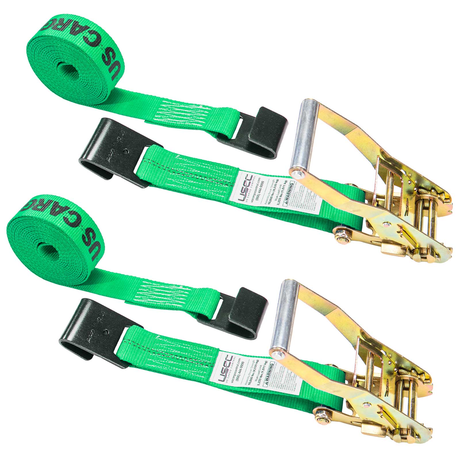 30' ratchet strap -  2" green flat hook ratchet strap