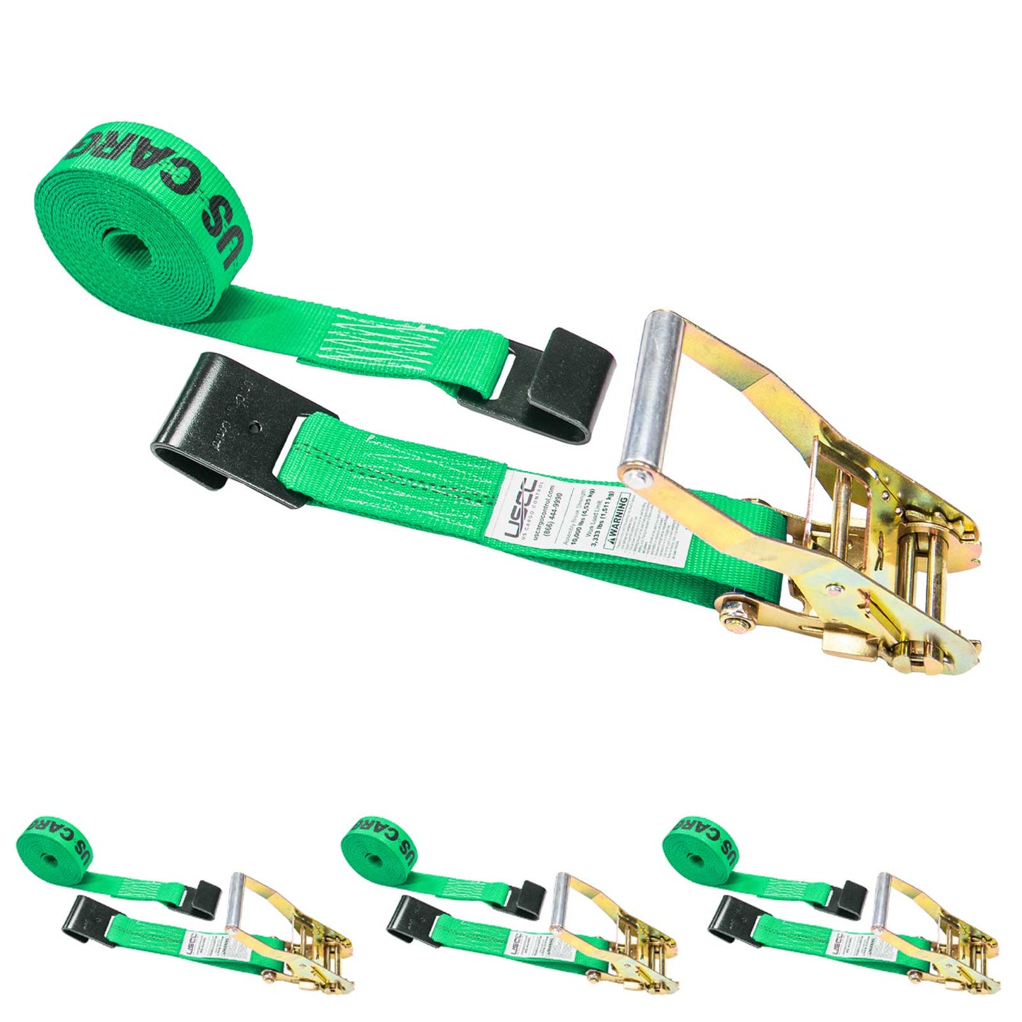 27' ratchet strap -  2" green flat hook ratchet strap