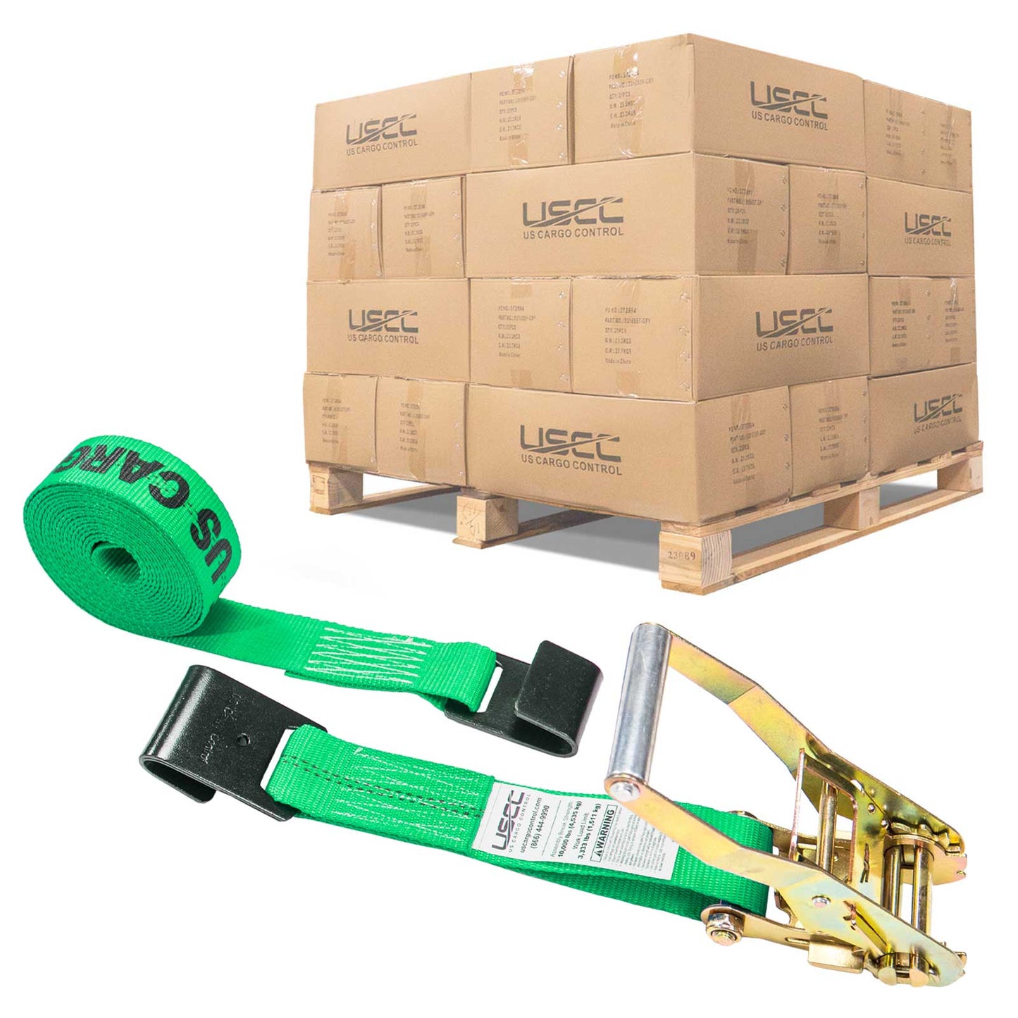 27' ratchet strap -  2" green flat hook ratchet strap