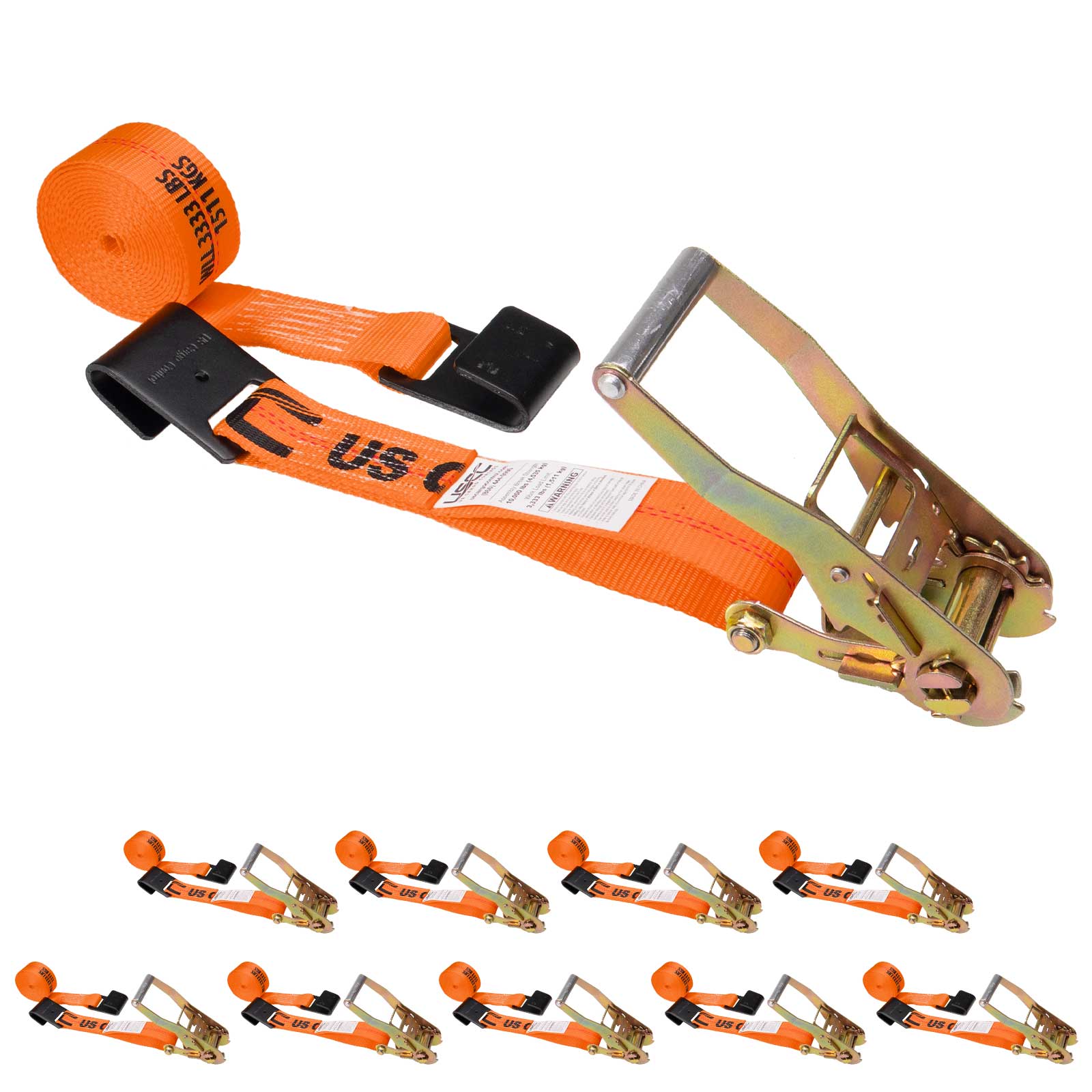 27' ratchet strap -  2" orange flat hook ratchet strap