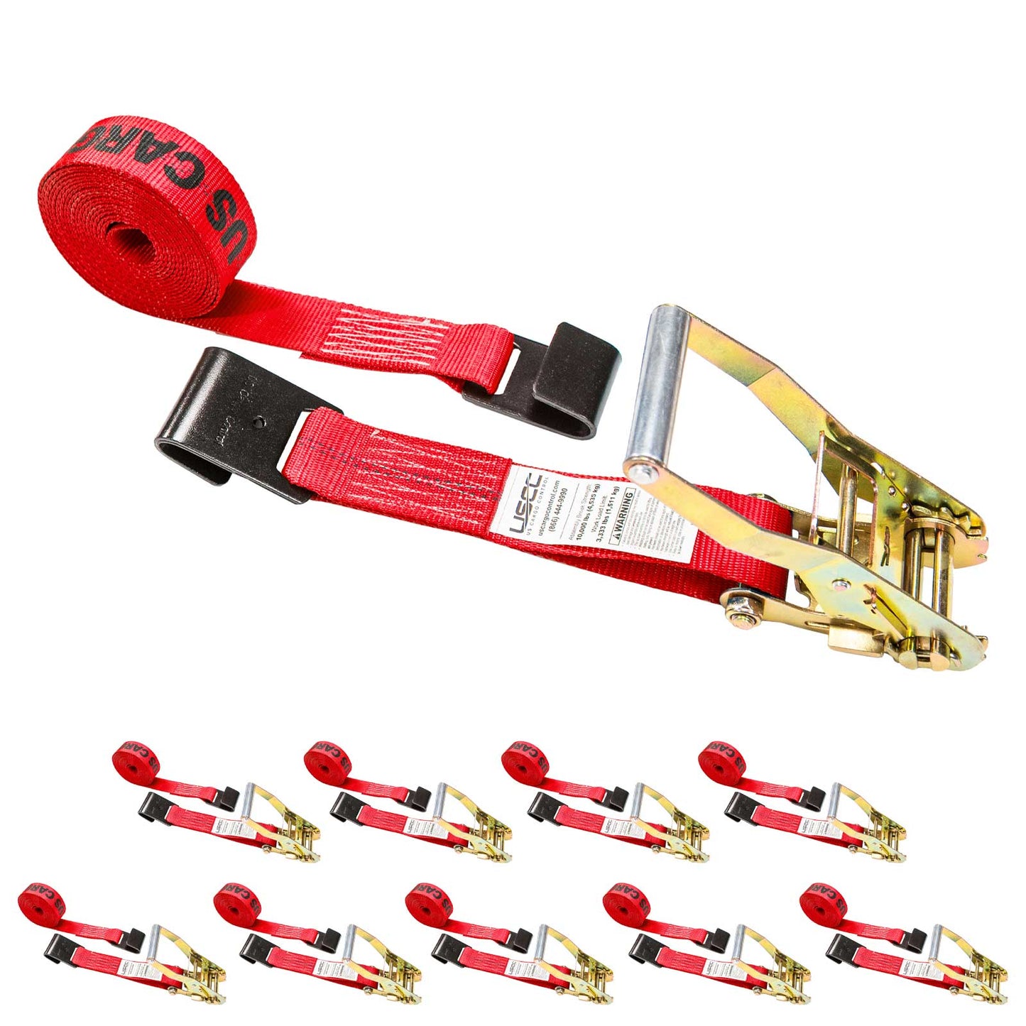 30' ratchet strap -  2" red flat hook ratchet strap