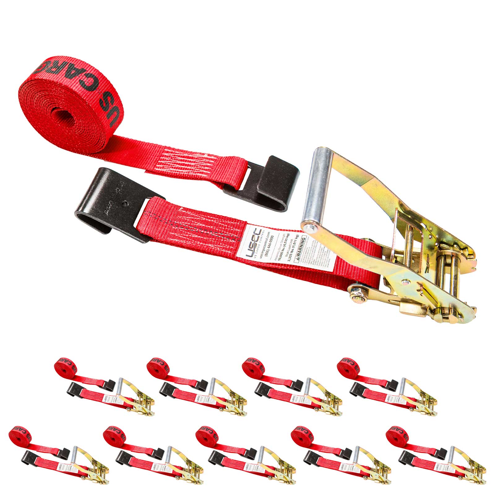 18' ratchet strap -  2" red flat hook ratchet strap