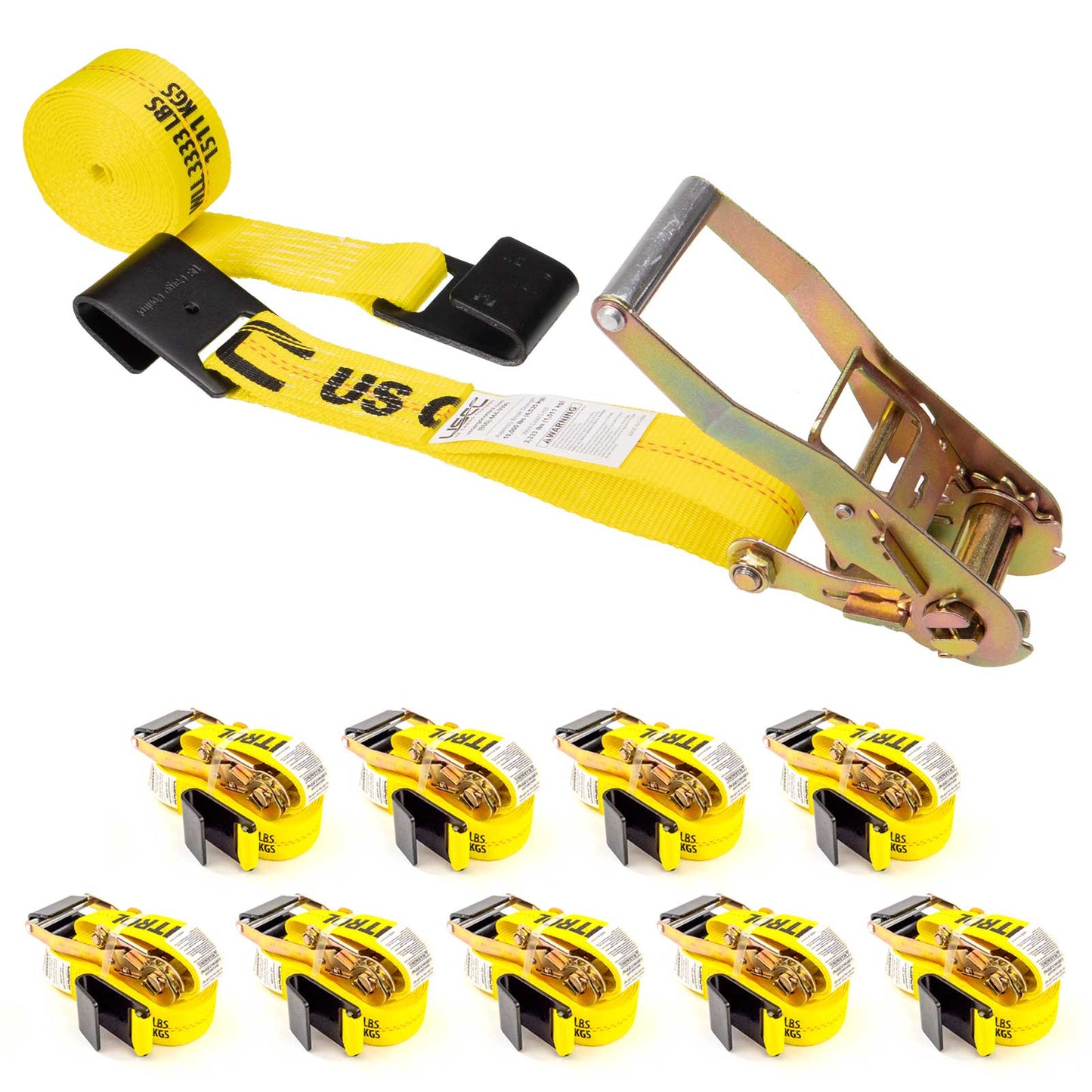 12' ratchet strap -  2" yellow flat hook ratchet strap