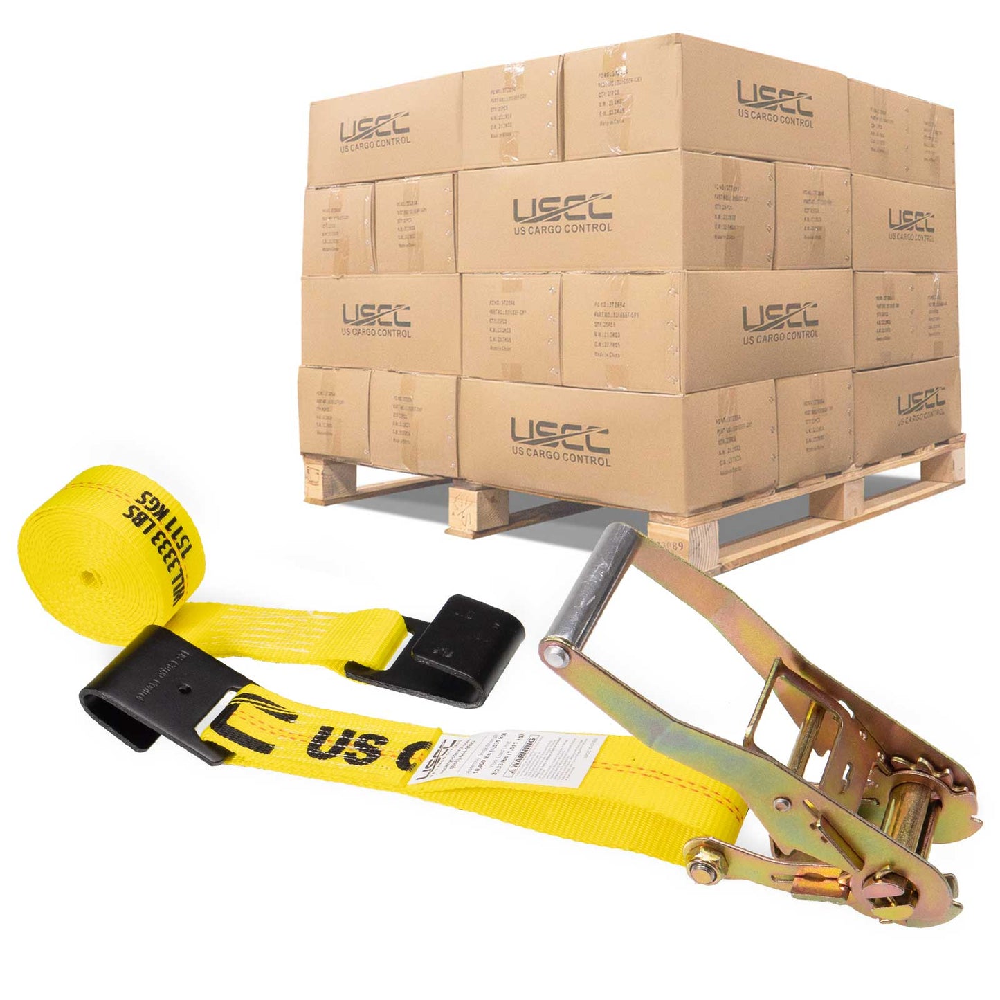 18' ratchet strap -  2" yellow flat hook ratchet strap