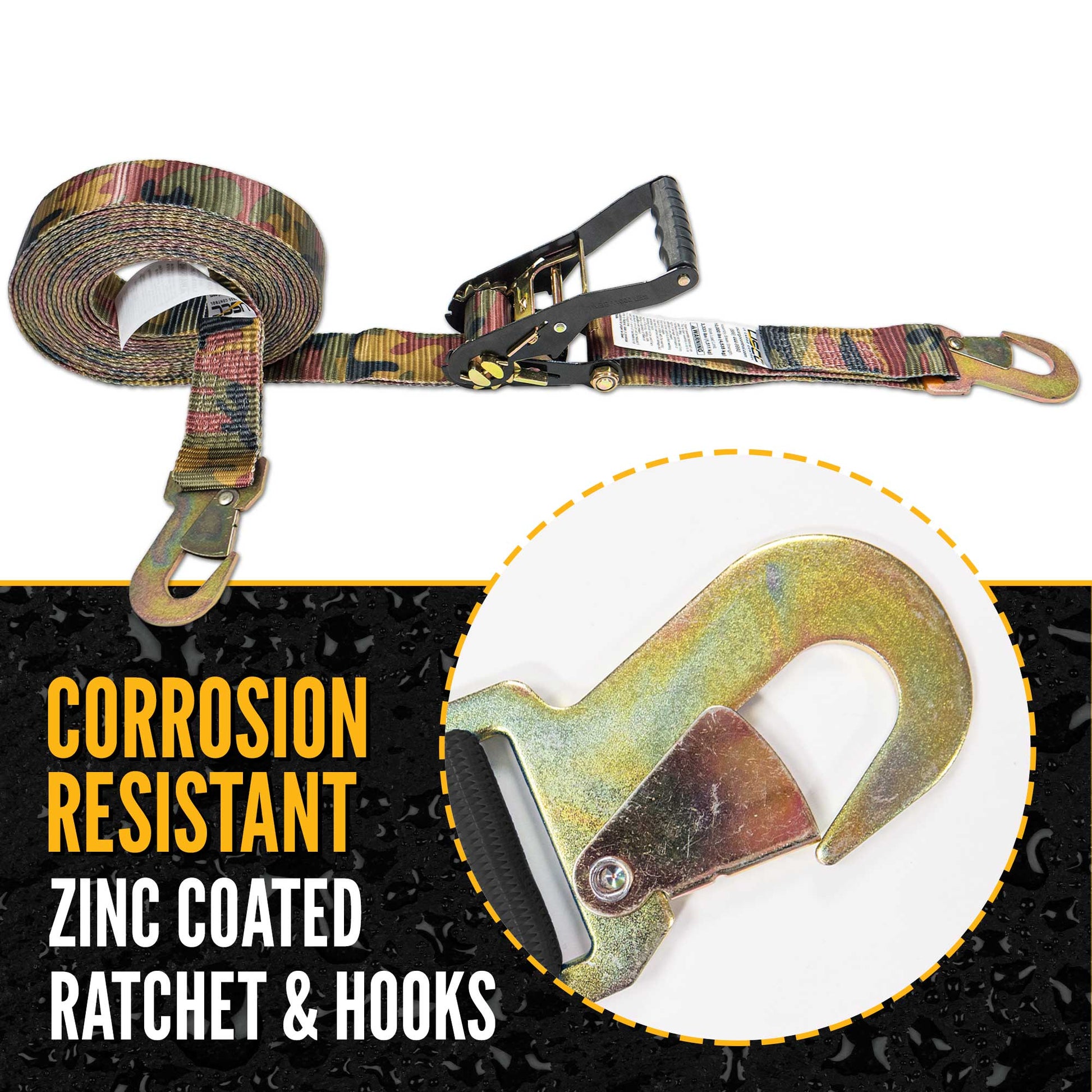 12' ratchet strap -  zinc coated hardware resists corrosion