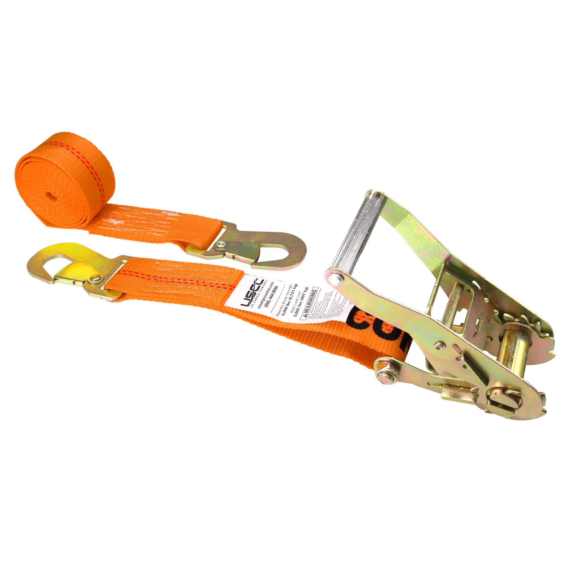 2 x 12 Car Tie Down Ratchet Strap with Flat Snap Hooks Orange