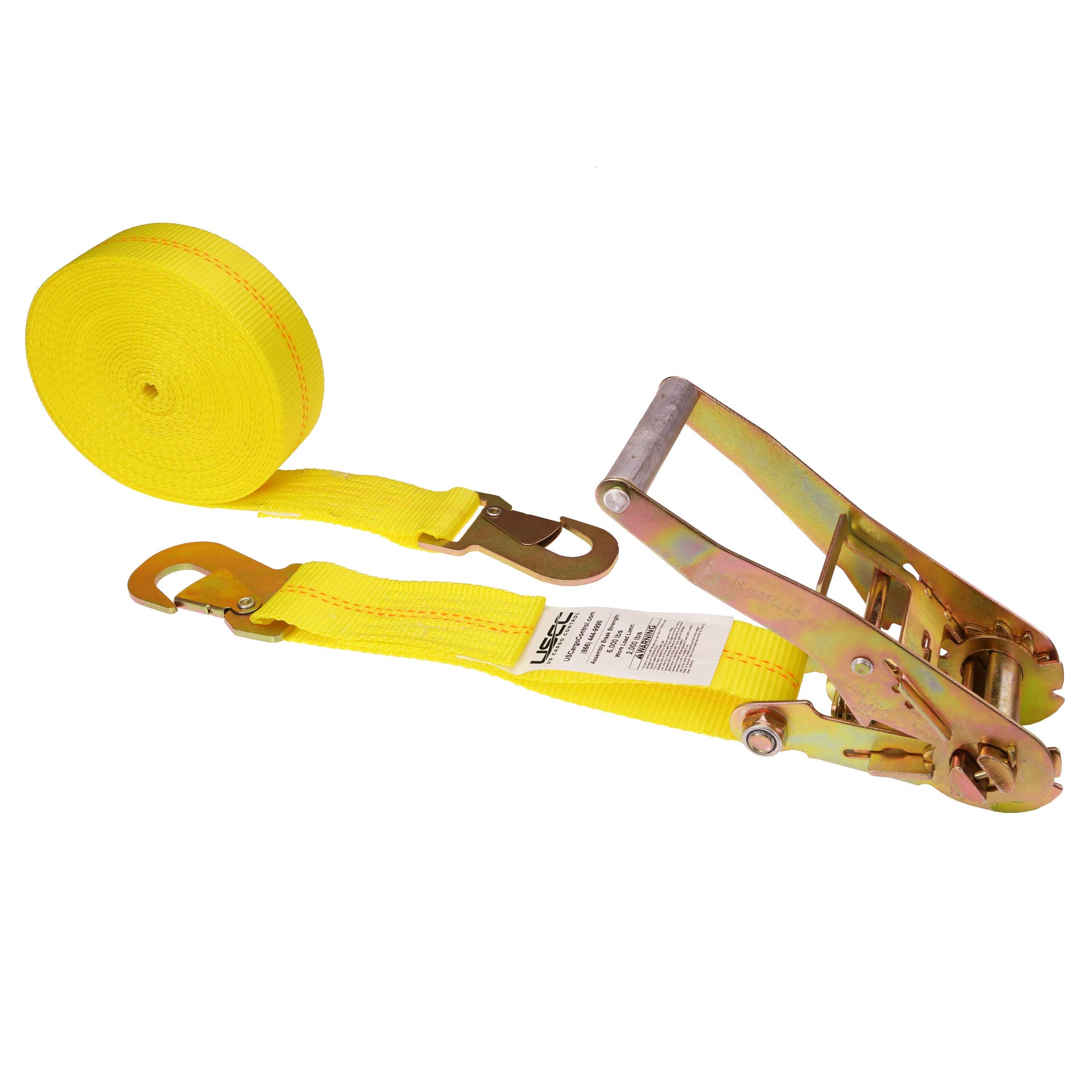 27' ratchet strap -  2" yellow flat snap hook ratchet strap