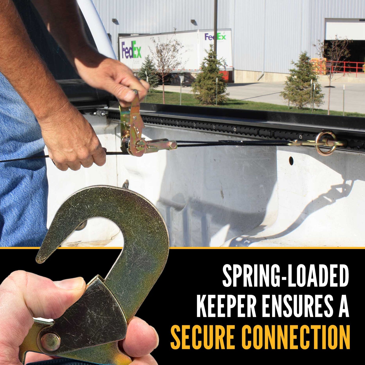 8' ratchet strap -  flat snap hook keeper ensures secure connection