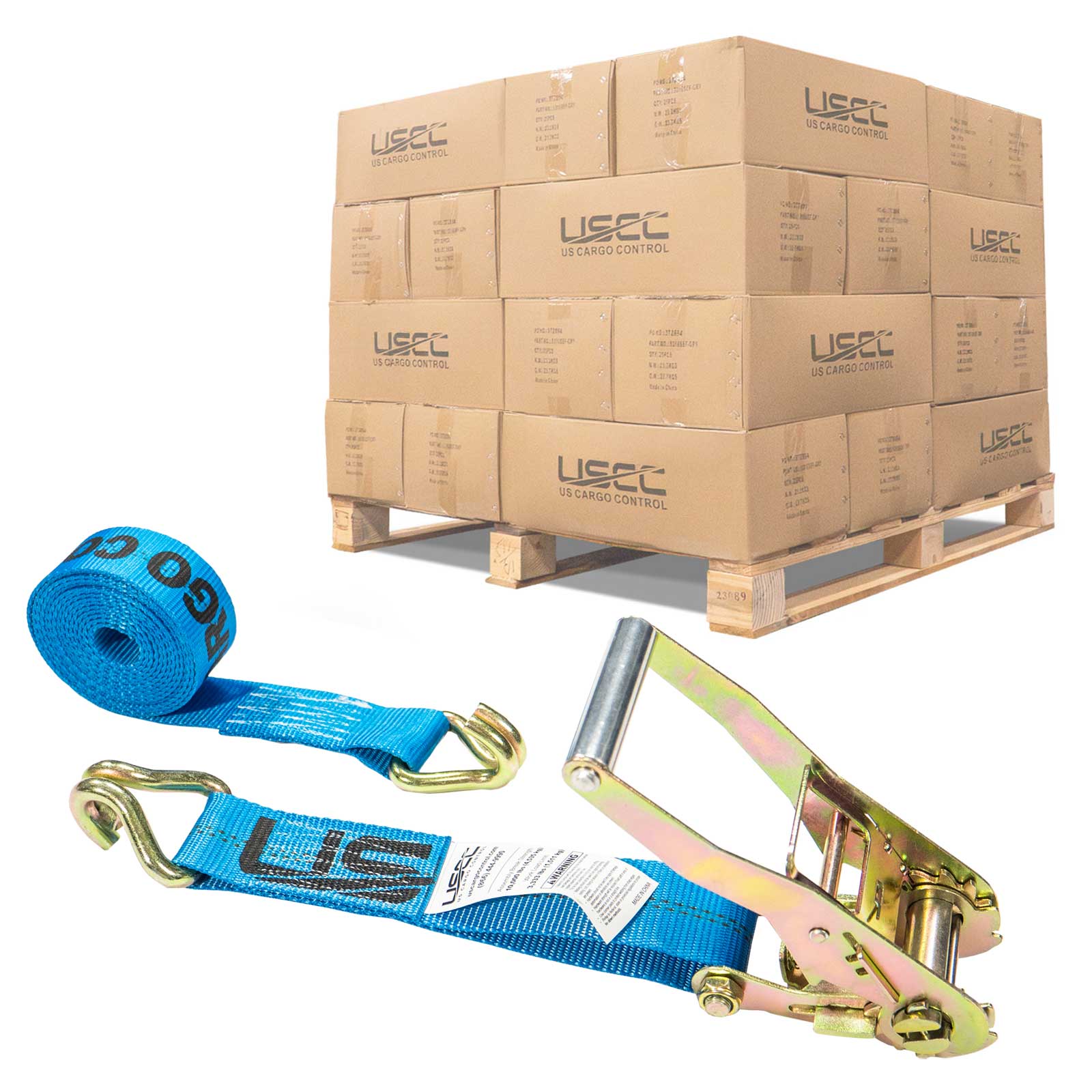 18' ratchet strap -  2" blue wire hook ratchet strap