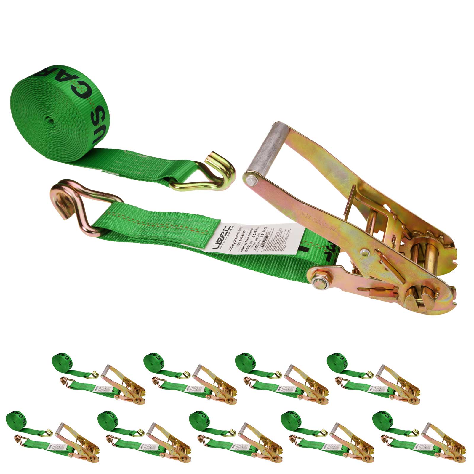 27' ratchet strap -  2" green wire hook ratchet strap