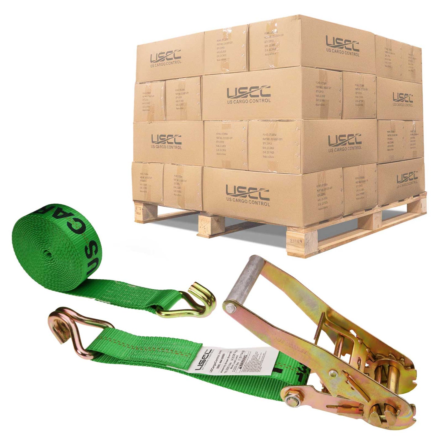 18' ratchet strap -  2" green wire hook ratchet strap