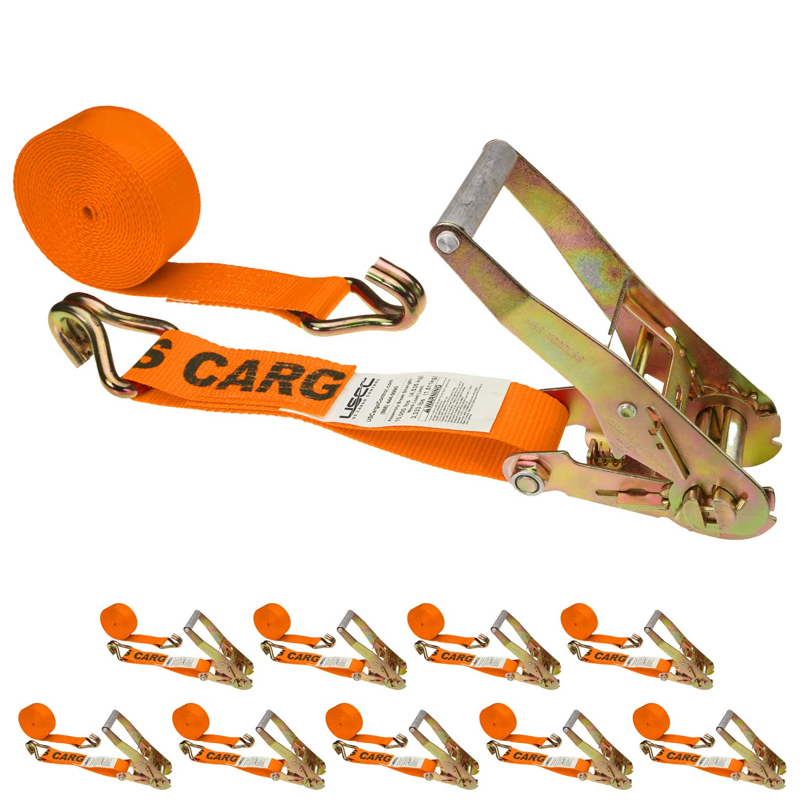 27' ratchet strap -  2" orange wire hook ratchet strap