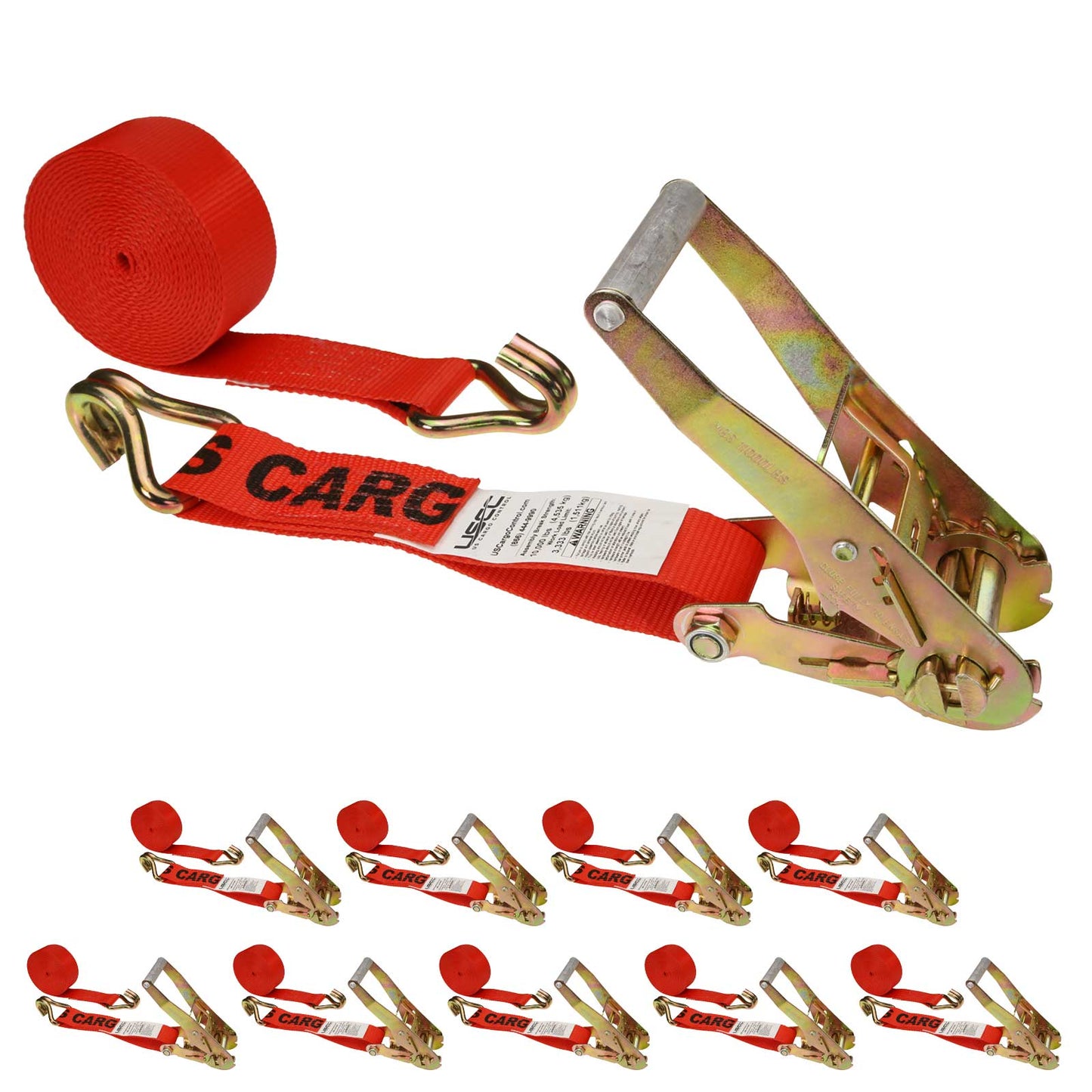 18' ratchet strap -  2" red wire hook ratchet strap