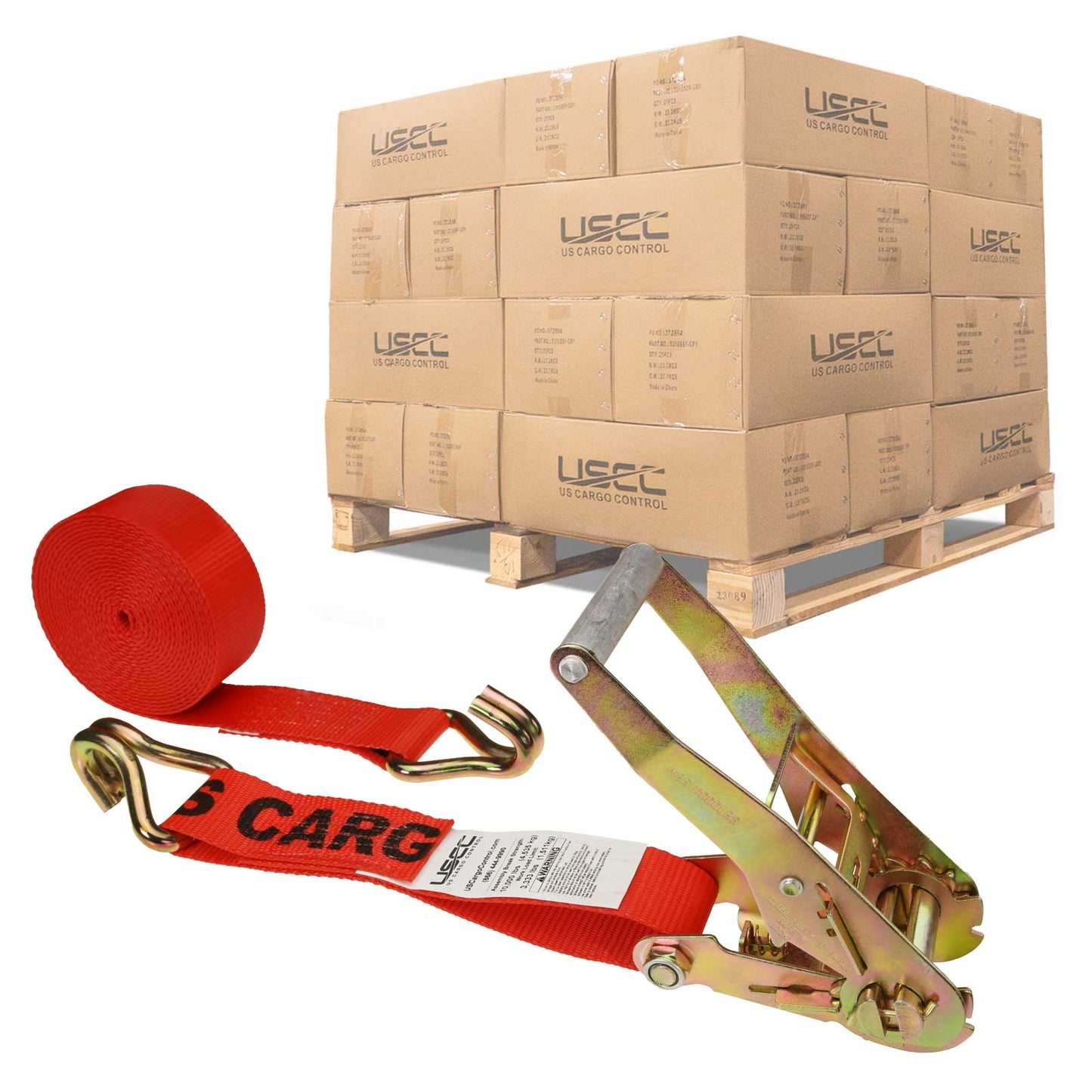 18' ratchet strap -  2" red wire hook ratchet strap