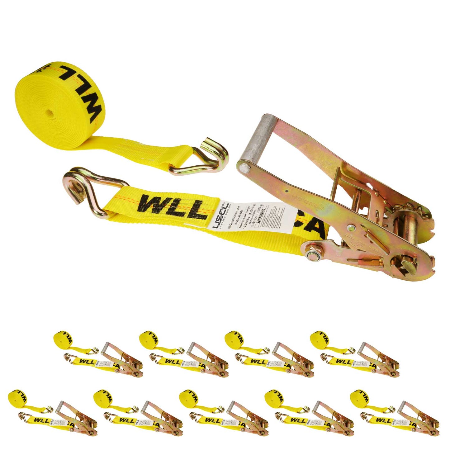 27' ratchet strap -  2" yellow wire hook ratchet strap