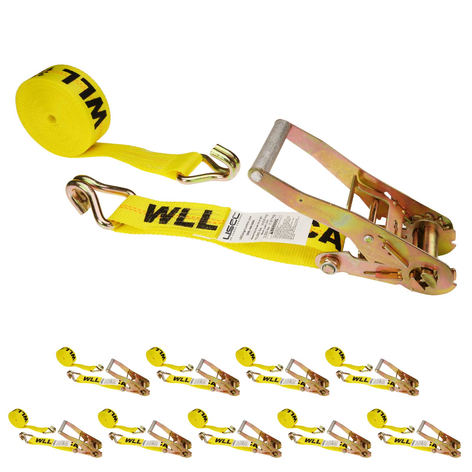 24' ratchet strap -  2" yellow wire hook ratchet strap