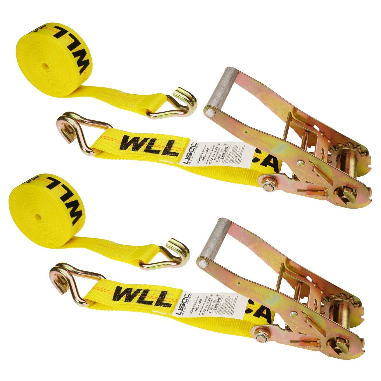 18' ratchet strap -  2" yellow wire hook ratchet strap