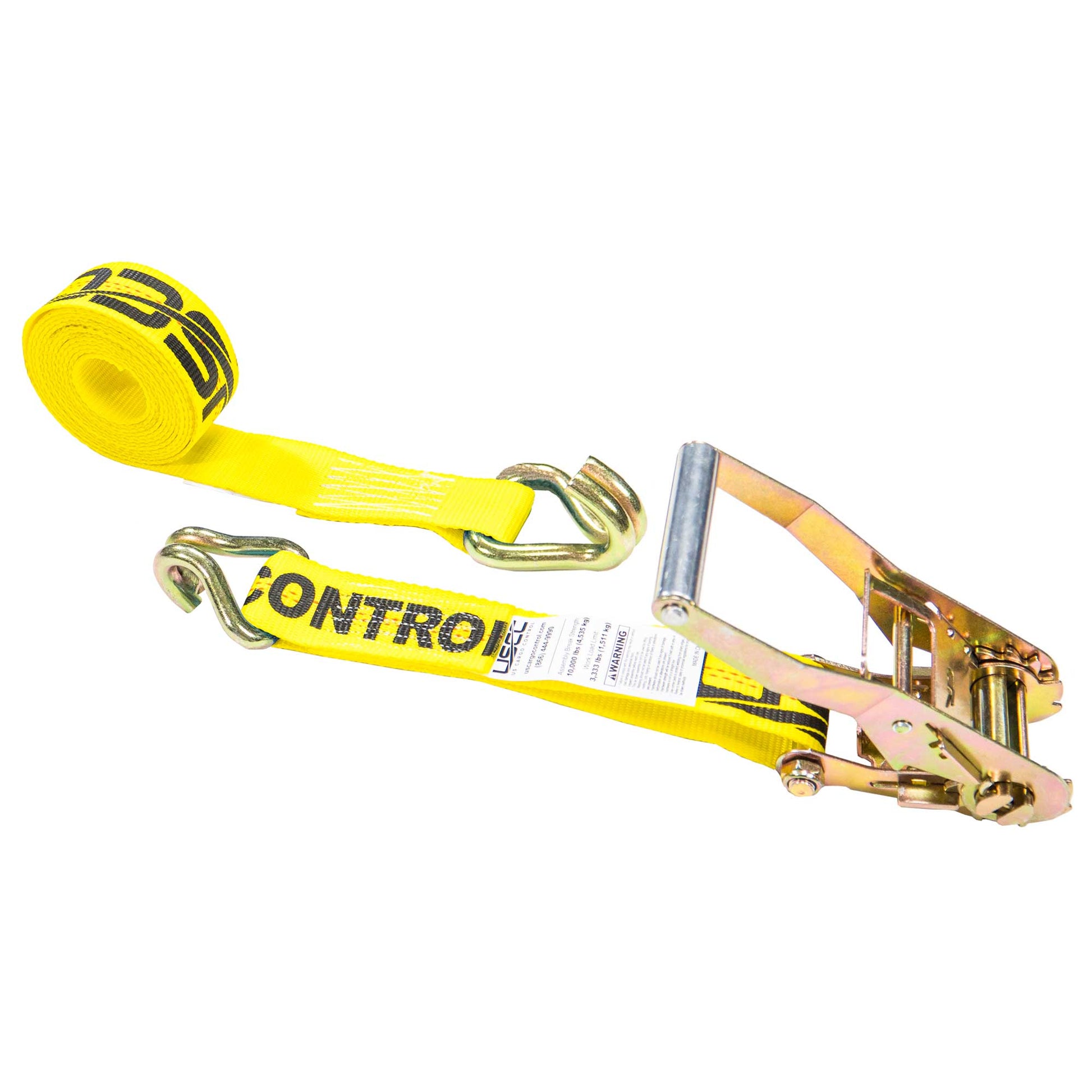 50' ratchet strap -  2" yellow wire hook ratchet strap