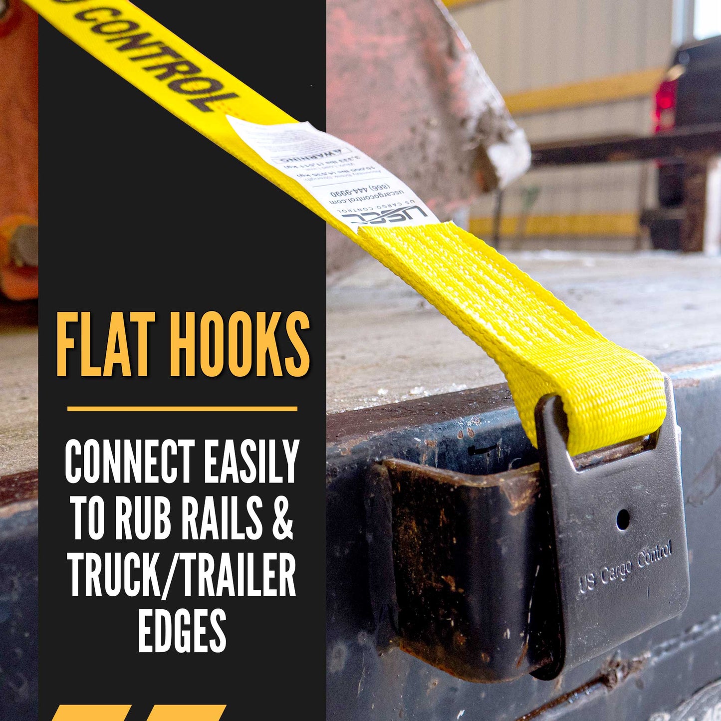 11" replacement for ratchet strap -  flat hooks connect to rub rails and truck/trailer edges