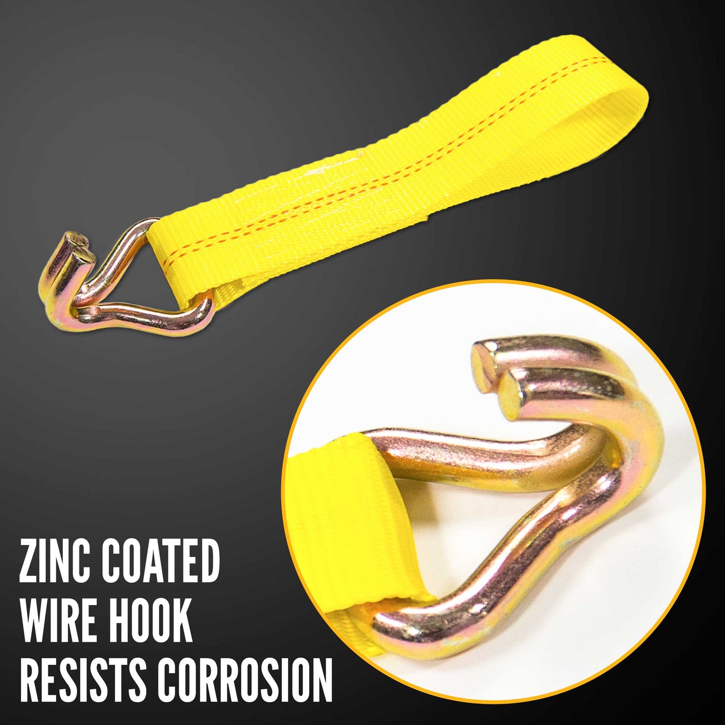 11" replacement for ratchet strap -  zinc coated wire hooks resist corrosion