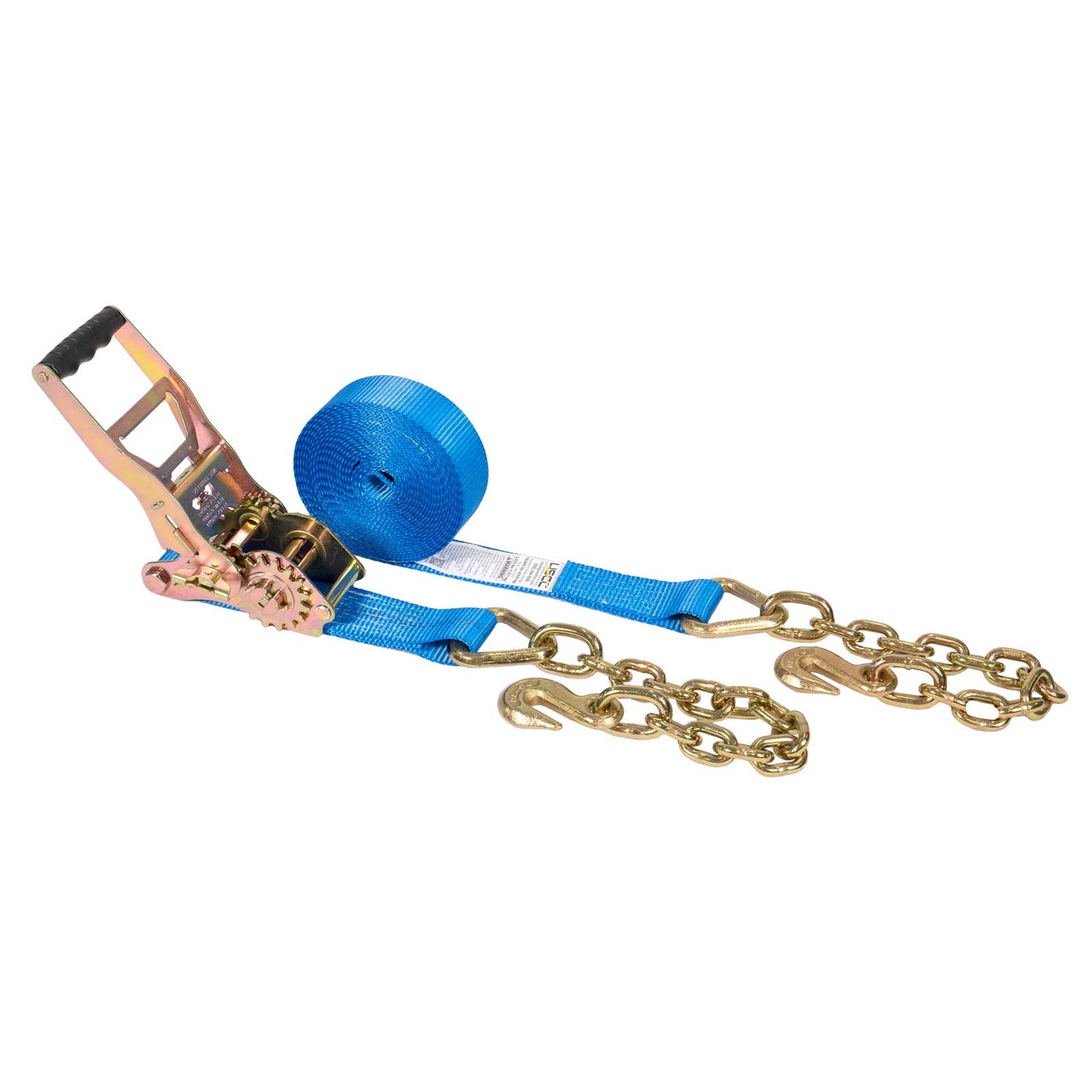 2" x 30' Gear-Driving Reverse-Action Ratchet Strap with Chain Ends | Blue