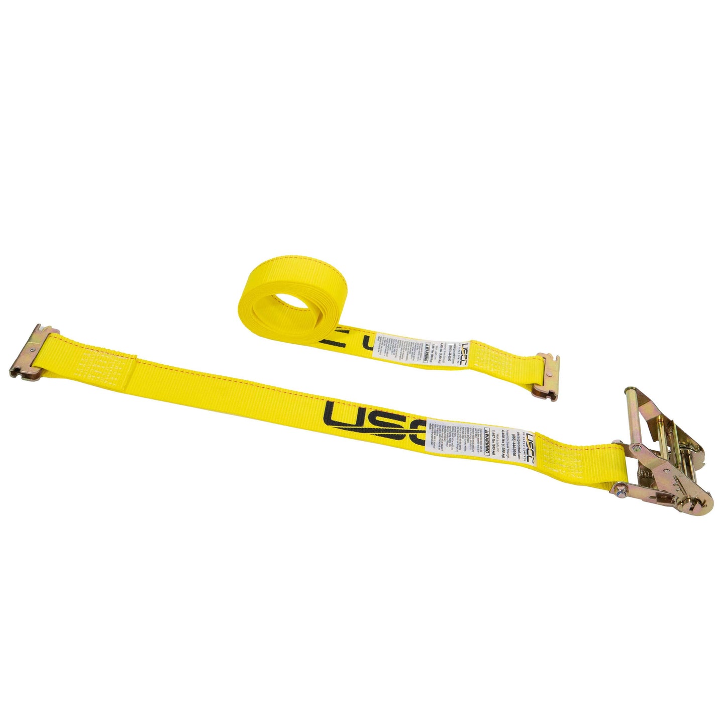 2" x 12' Yellow E-Track Ratchet Strap w/ Spring E-Fittings | 2' Fixed End             image 1 of 9