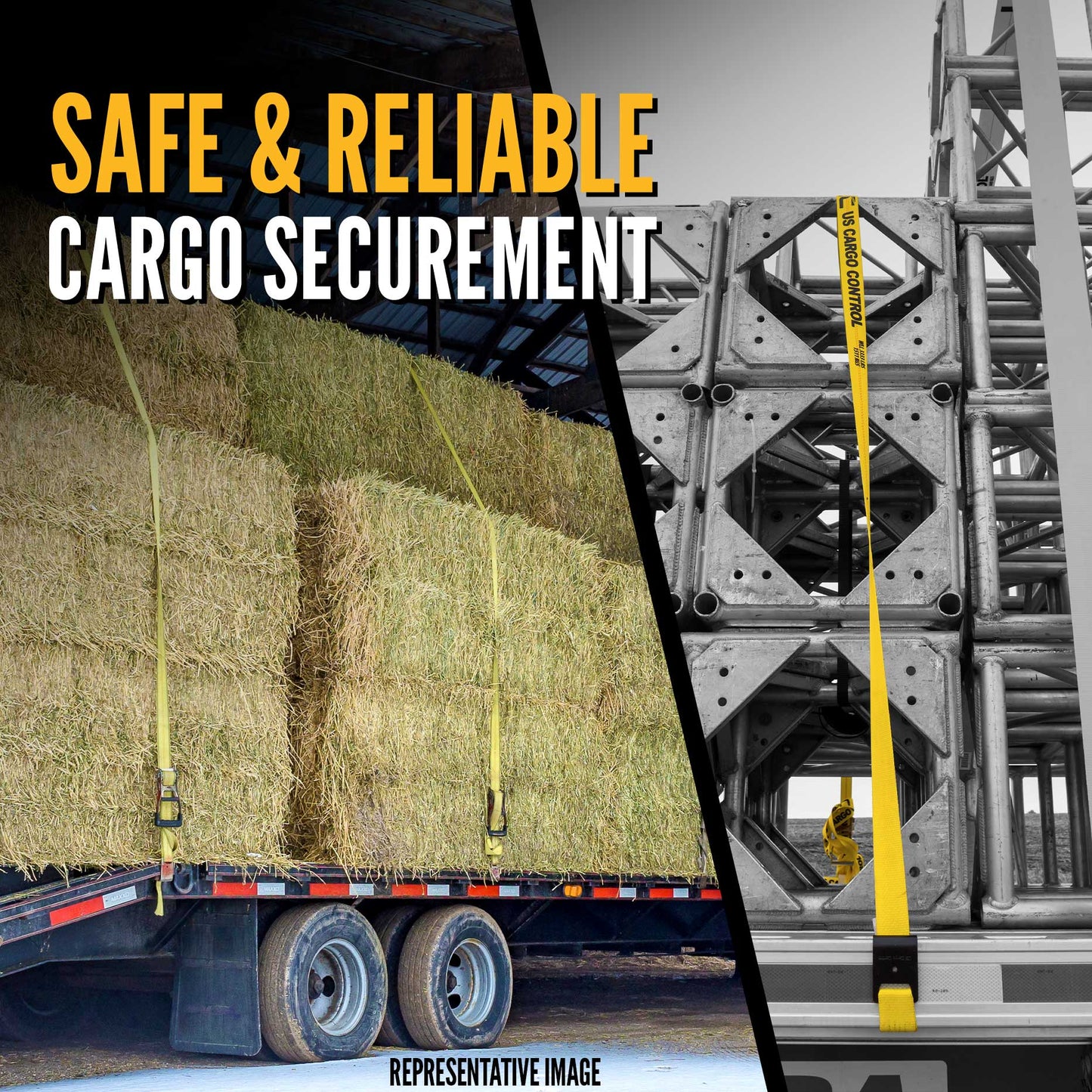 2" x 30' Gear-Driving Reverse-Action Ratchet Strap with Flat Hooks | Yellow | 2-Pack