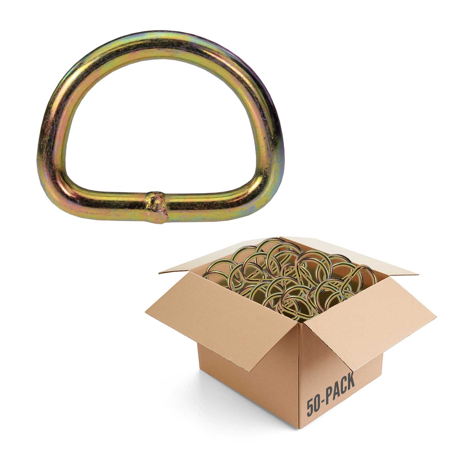 2" Yellow Zinc D-Ring - 10,000 lbs. BS - 50 Pack