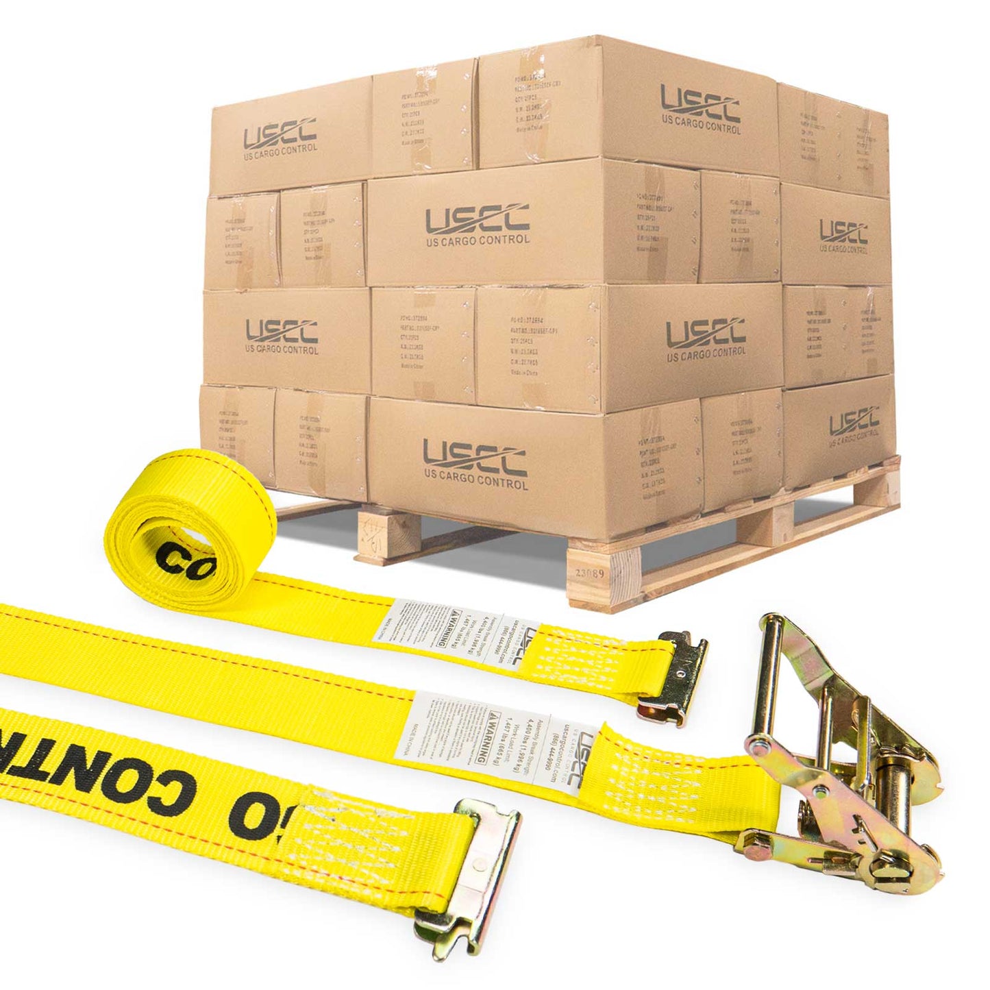 2" x 12' Yellow E-Track Ratchet Strap | Standard 4' Fixed End | 960-Pack (Pallet)