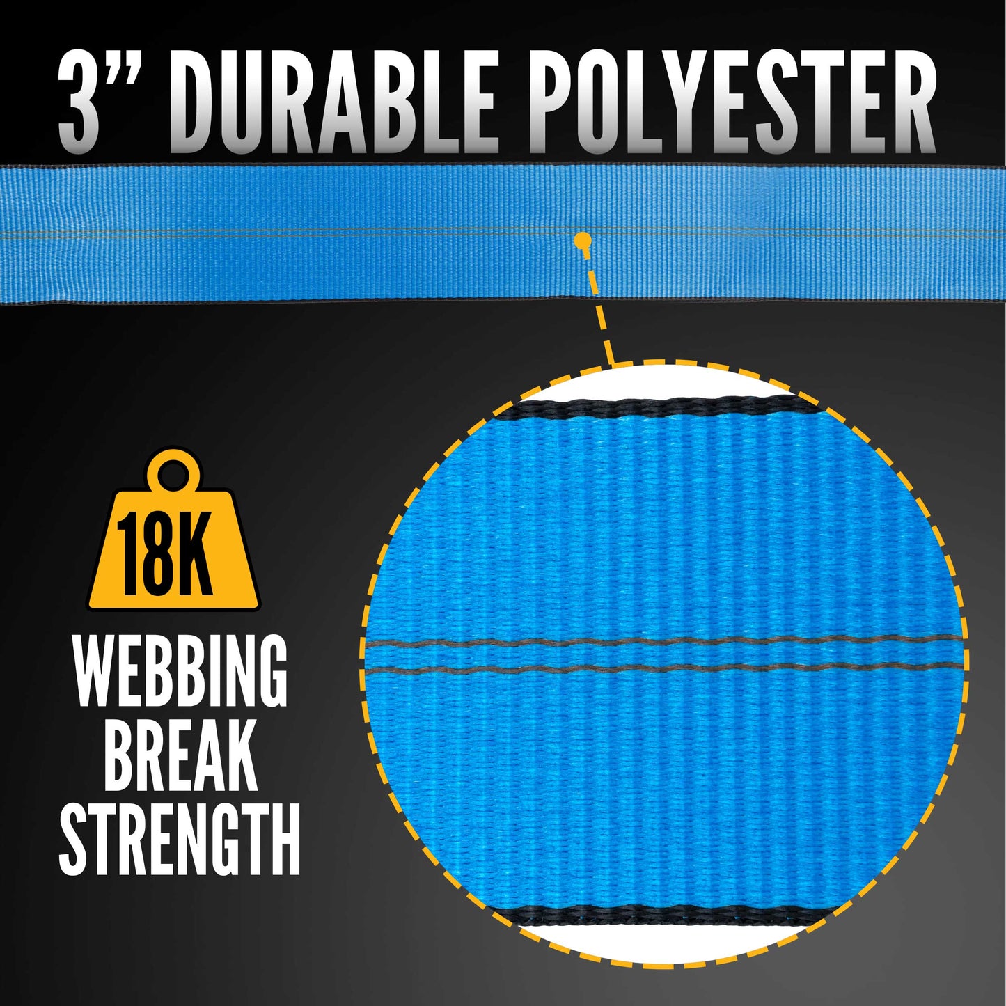 3" 18K Polyester Cargo Webbing Linear Foot - Blue