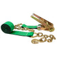 3" x 20' Green Ratchet Strap w/ Chain Extensions