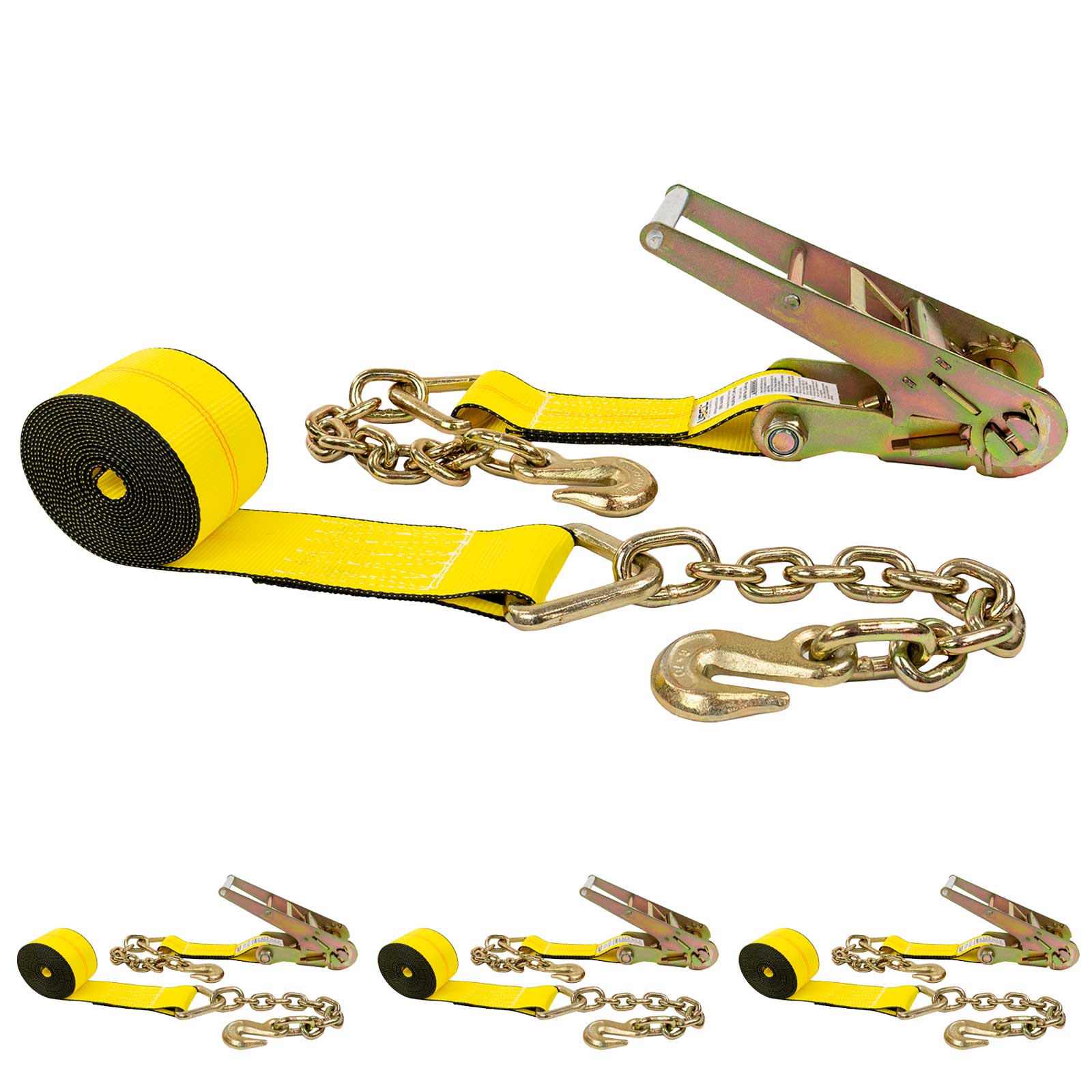 3-x-40-yellow-ratchet-strap-w-chain-extensions Image 1