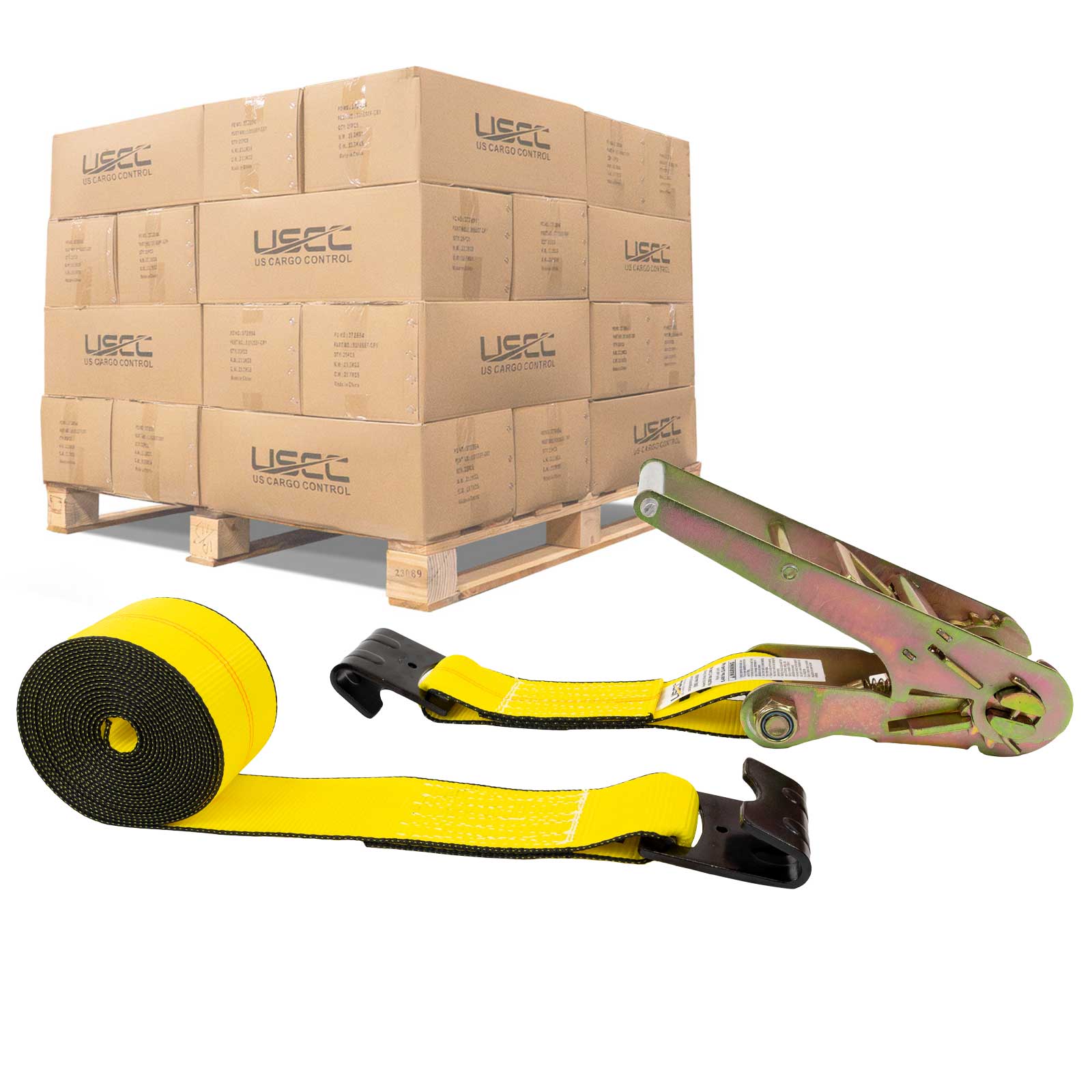 3-x-20-yellow-ratchet-strap-w-flat-hooks Image 1
