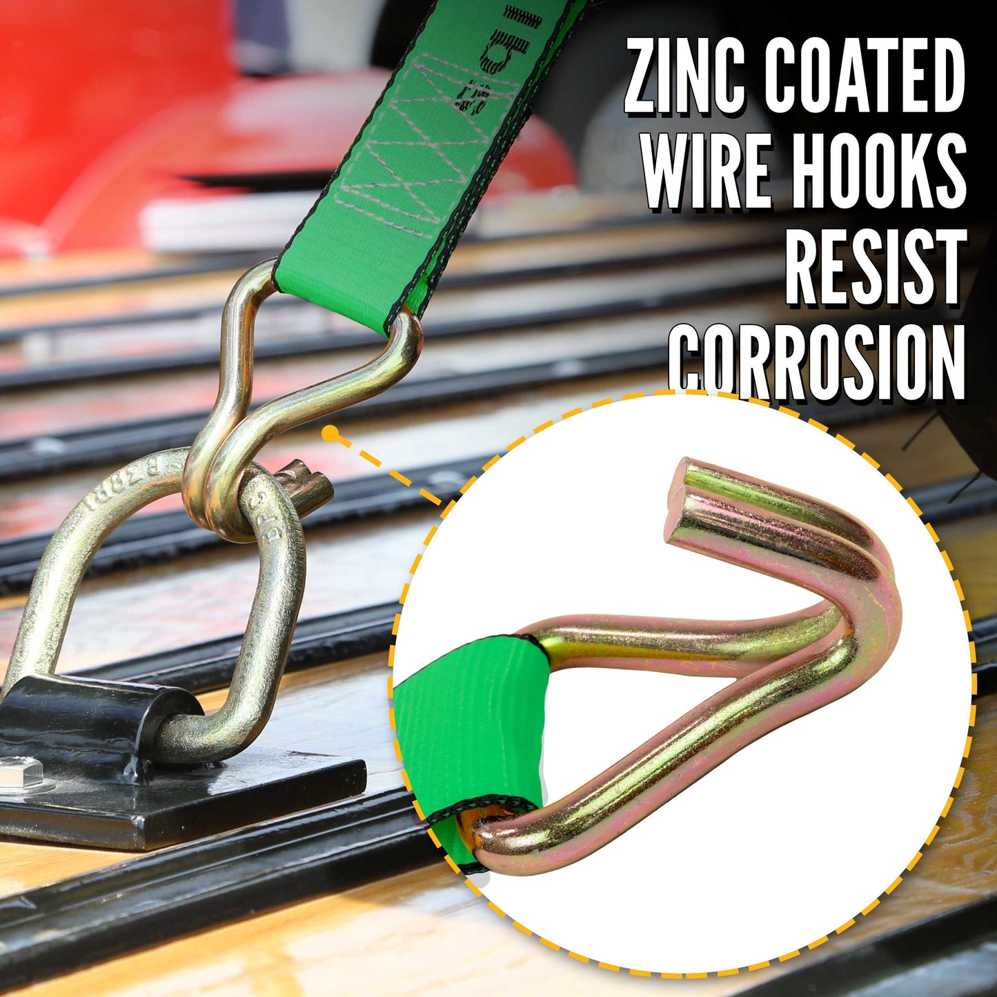 3" x 20' Green Ratchet Strap w/ Wire Hooks