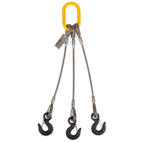 3' 3/8"  3-leg wire rope slings with eye hooks