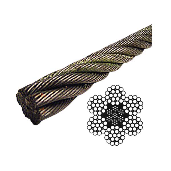 3/4" Bright Wire Rope EIPS IWRC - 6x19 Class (2500' Coil)