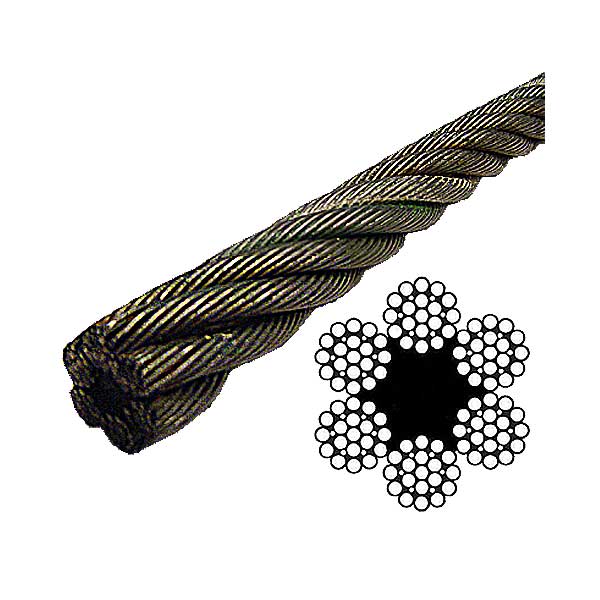 1-1/8" Bright Wire Rope EIPS FC - 6x19 Class (2500' Coil)