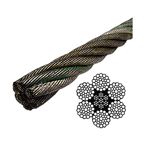 9/16" Bright Wire Rope EIPS IWRC - 6x37 Class  (5000' Coil)