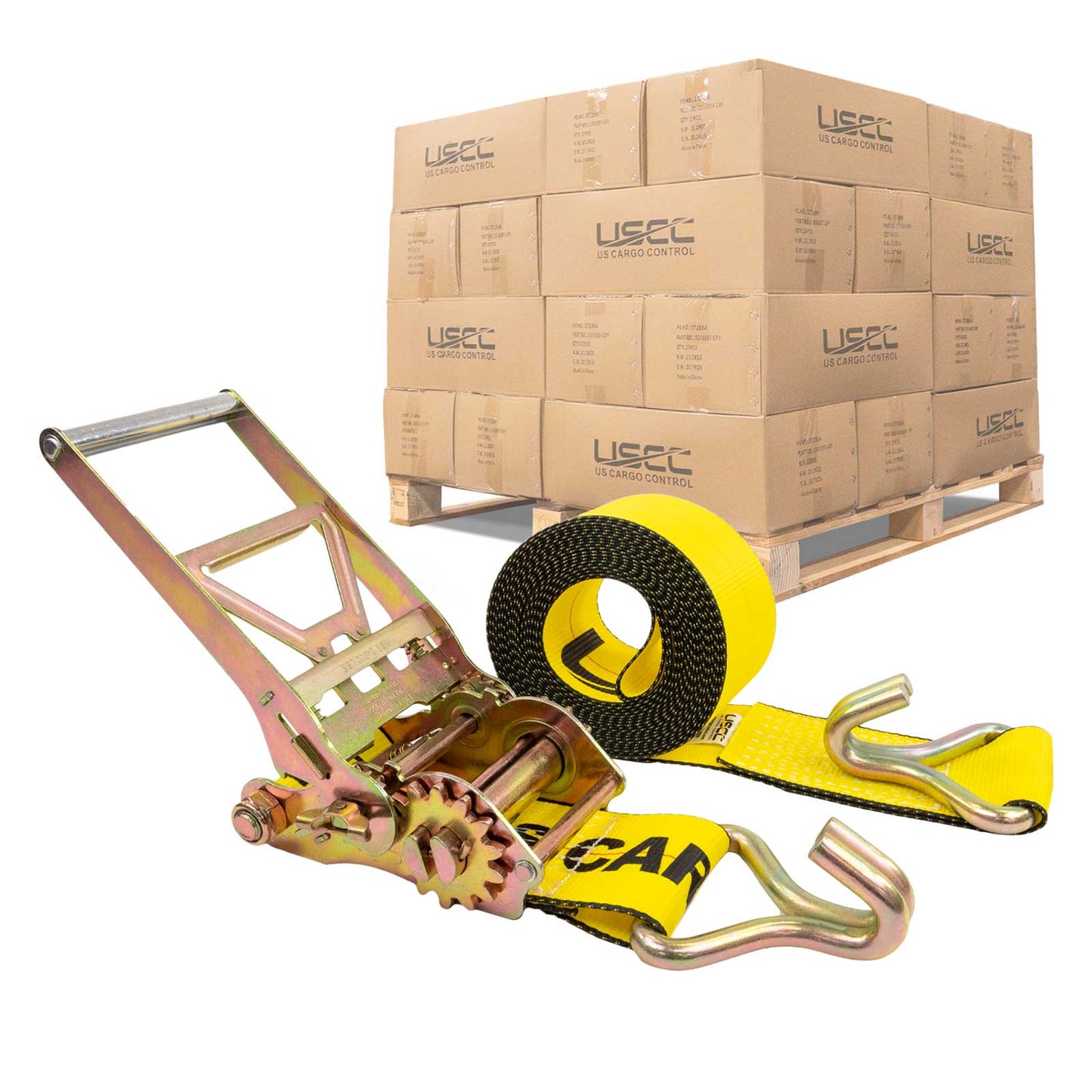 4" x 30' Gear-Driving Reverse-Action Ratchet Strap with Wire Hook | Yellow | 90-Pack (Pallet)