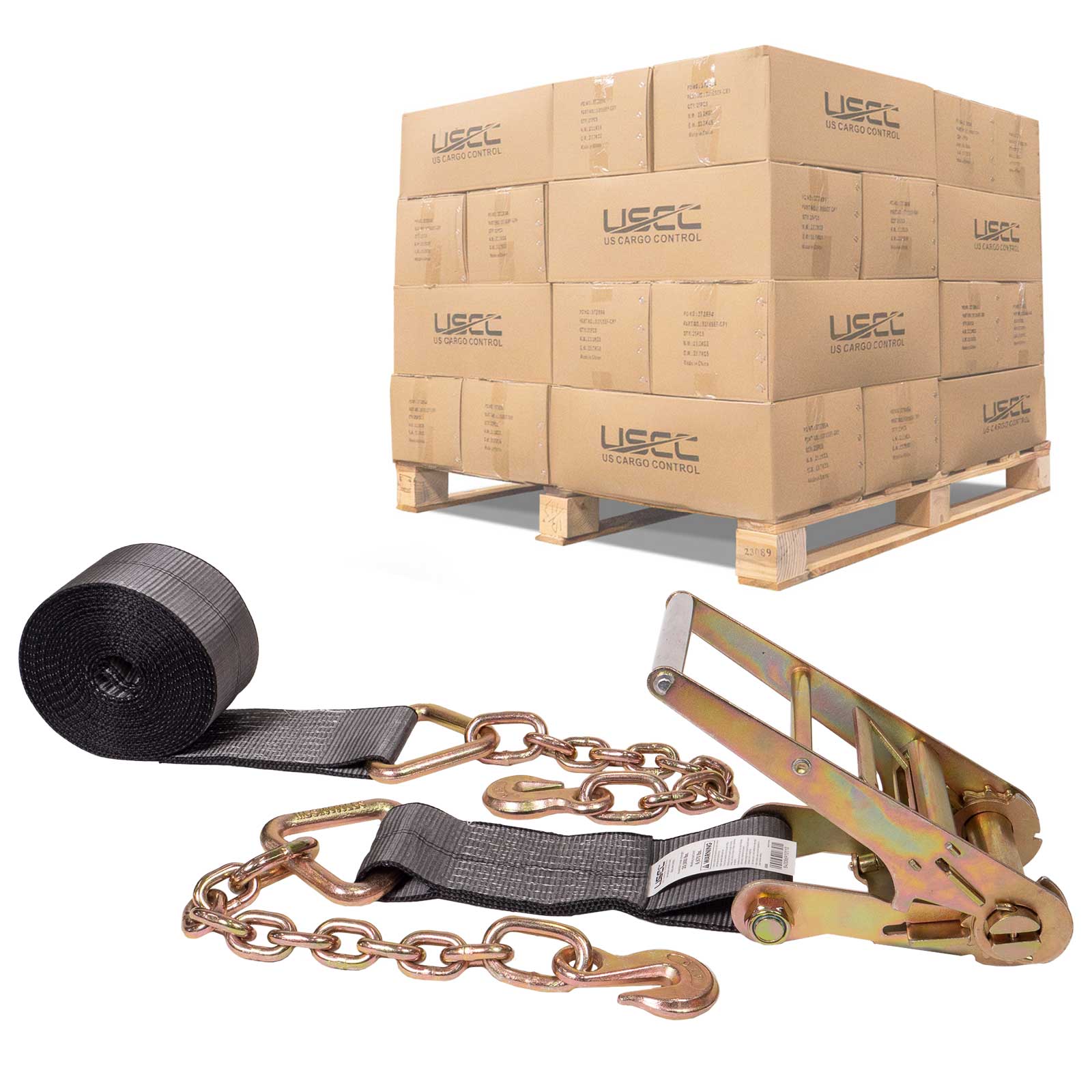 30' BlackLine 4" heavy-duty heavy duty blackline ratchet strap with chain extension