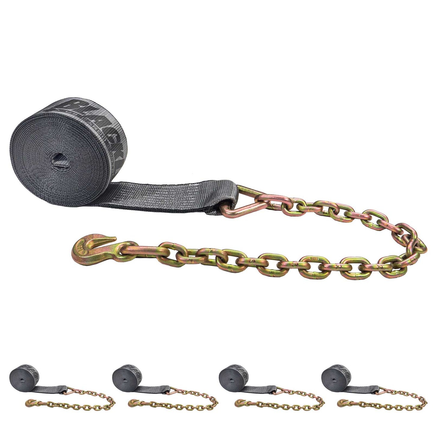 30' BlackLine 4" heavy-duty heavy duty blackline winch strap with long chain extension
