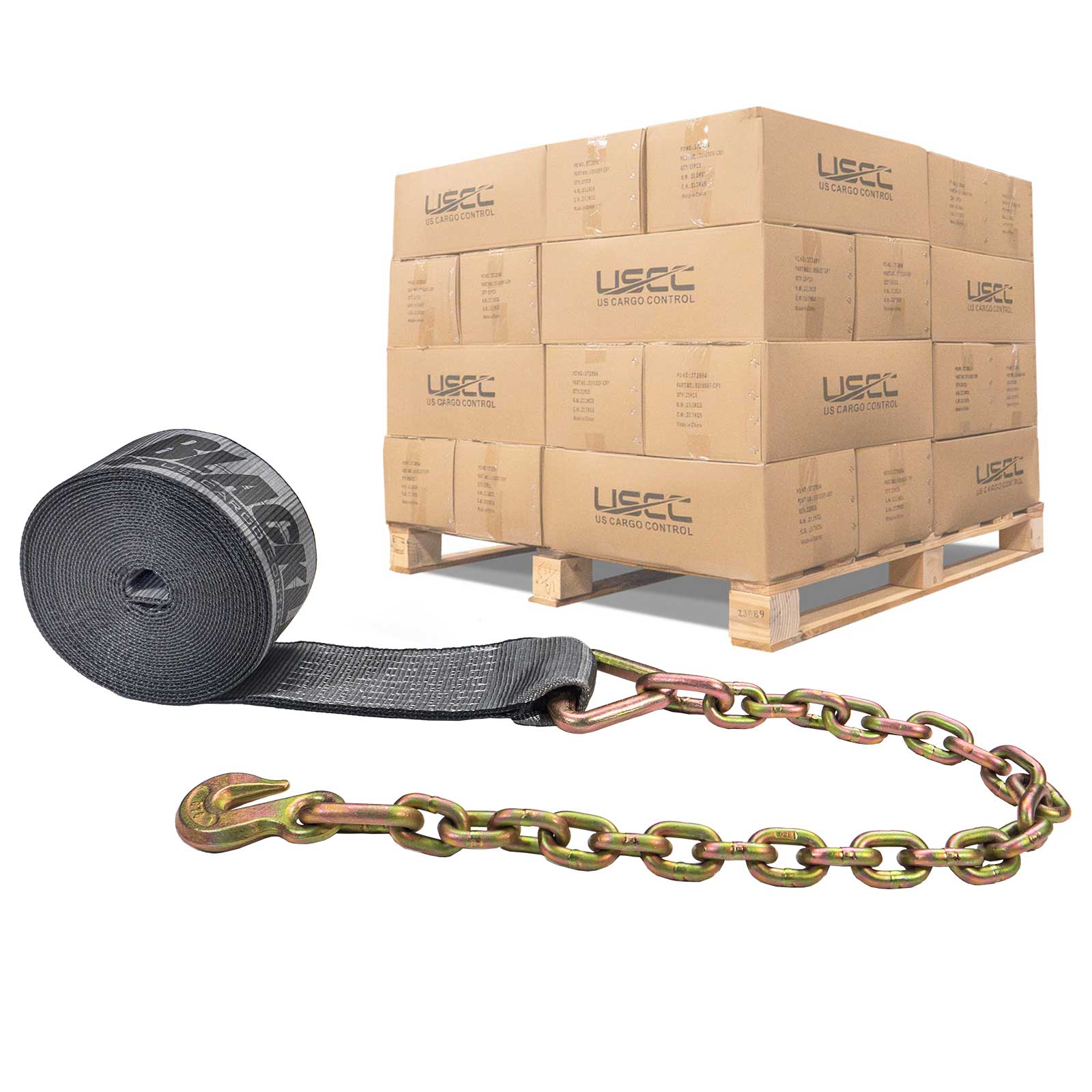 30' BlackLine 4" heavy-duty heavy duty blackline winch strap with long chain extension