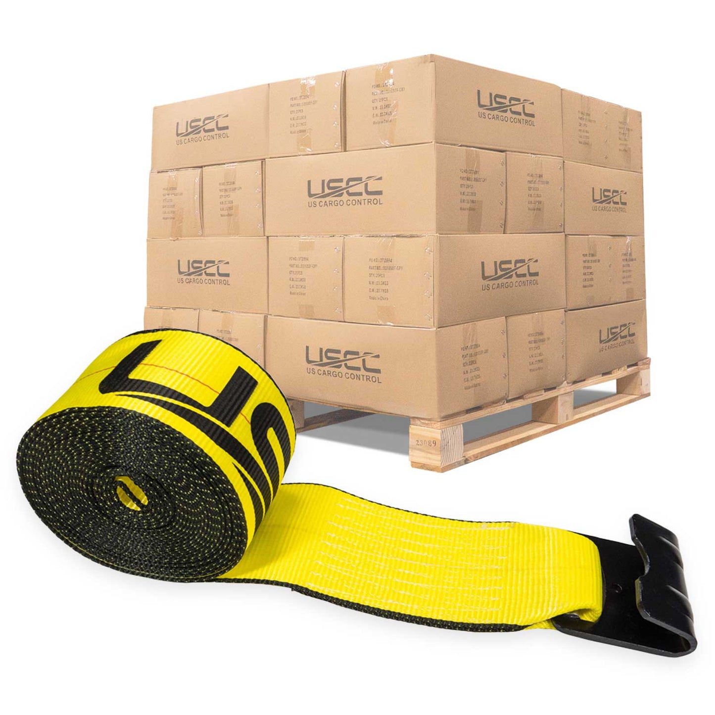 4" x 30' Winch Strap with Flat Hook | Yellow | 300-Pack (Pallet)