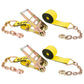 4" x 20' Ratchet Strap with 18" Chain Extensions | Yellow | 2-Pack
