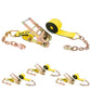 4" x 27' Ratchet Strap with 18" Chain Extensions | Yellow | 4-Pack