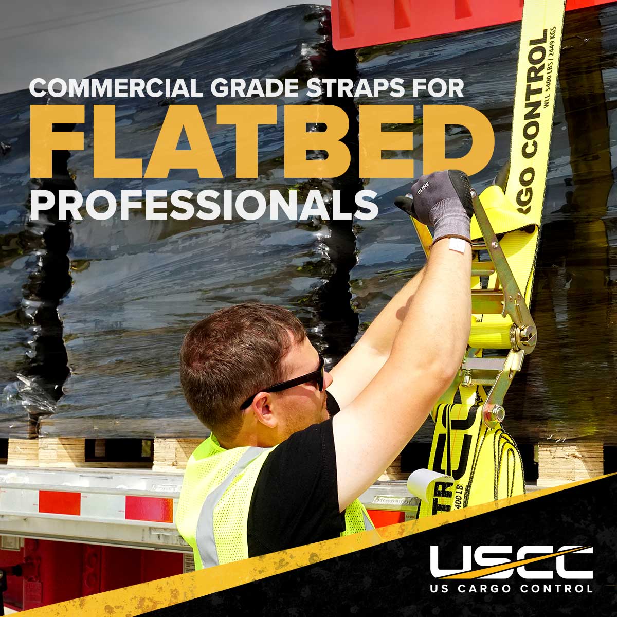 4" x 40' Ratchet Strap with Flat Hooks | Yellow | 90-Pack (Pallet)